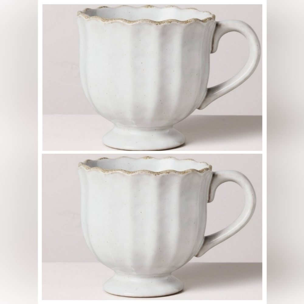 2 Hearth And Hand Scalloped Edge Mug Set With Foot Ceramic Sour Cream Fall 2025